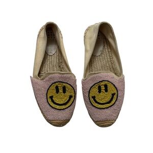 Tiana NY Beaded Smiley face Espadrille Flats - Pink & Yellow size 9